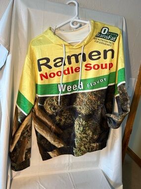 Ramen Noodle Soup Weed Flavor Pullover Hoodie Polyester Blend UNISEX Size L